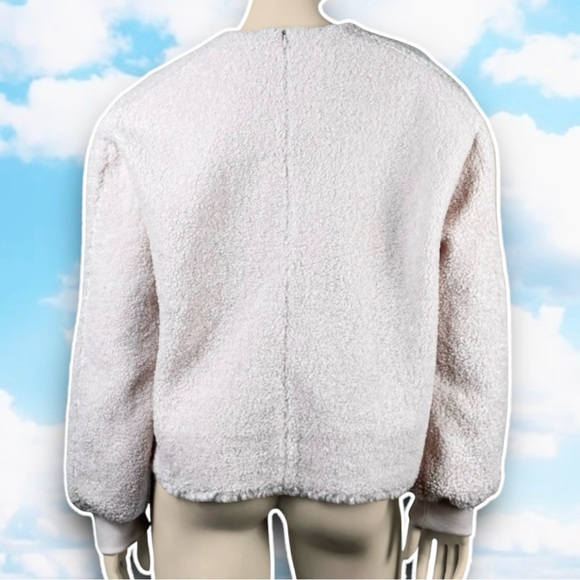 VINCE Oversized Cozy Fleece Pullover Sweater Blush Pastel Teddy Bear Faux Fur - Picture 7 of 16